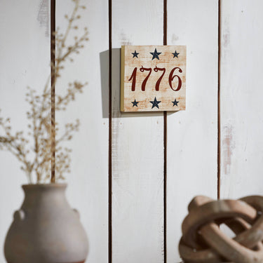 My Country 1776 w/ Blue Stars MDF Block Sign 6x6x1 VHC Brands